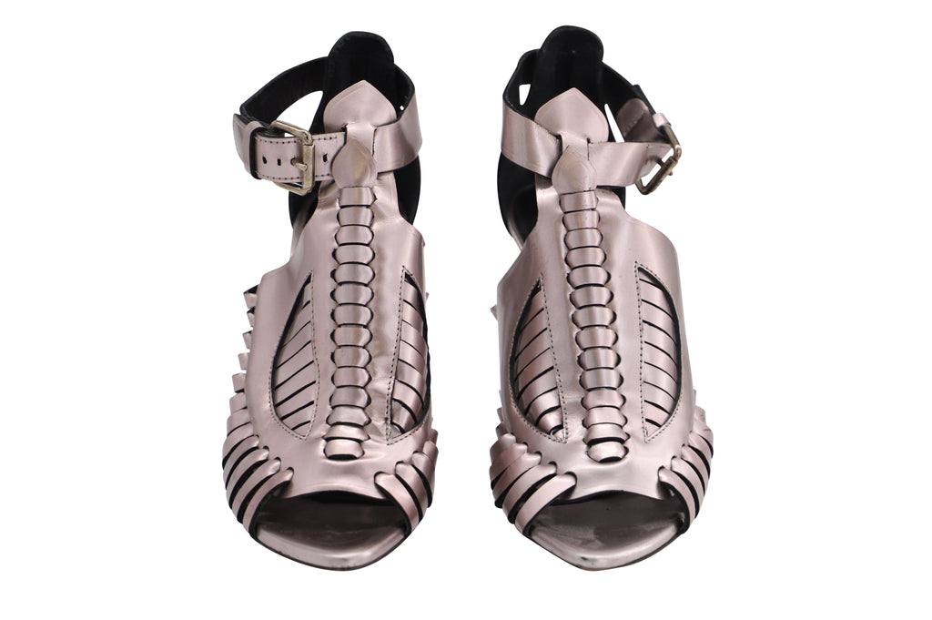 Women's Proenza Schouler Cage Heels in Silver Patent Leather