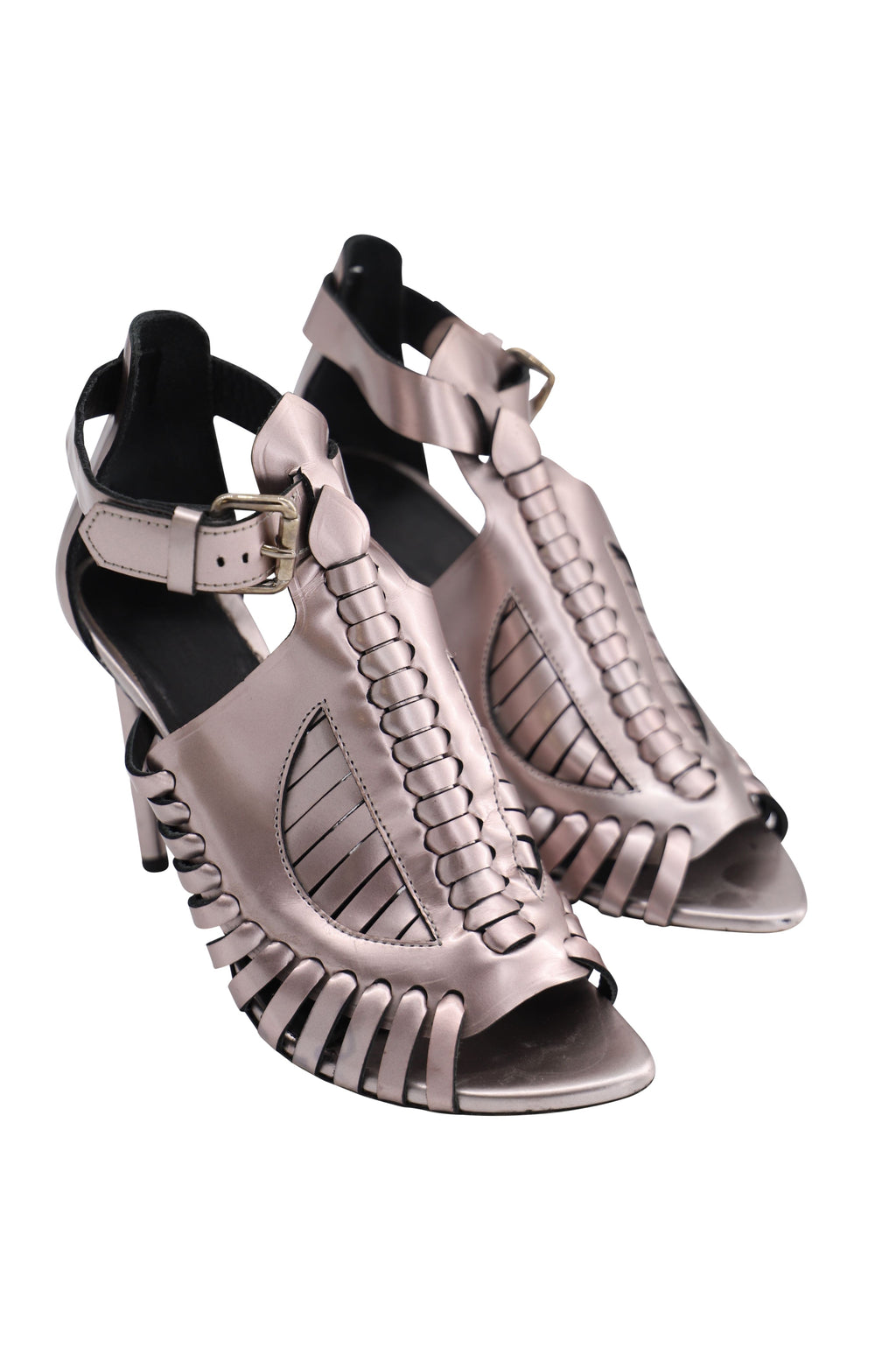Women's Proenza Schouler Cage Heels in Silver Patent Leather