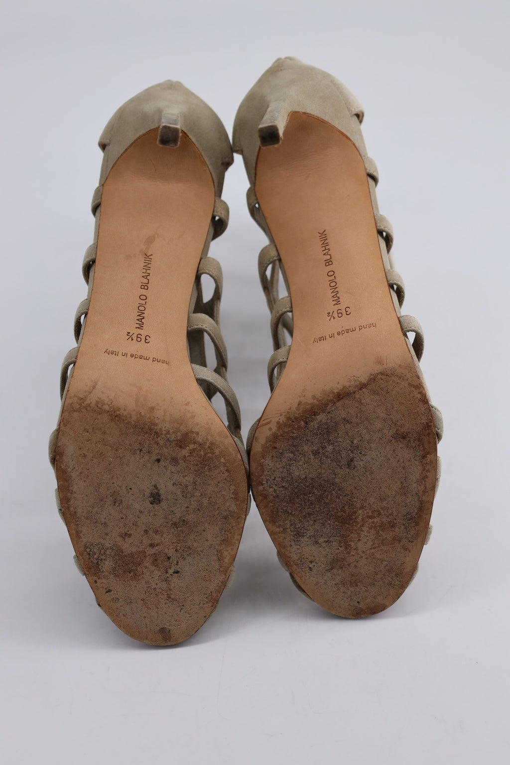 Women's Manolo Blahnik Vagibu Cage Ankle High Heel Sandals in Khaki Suede