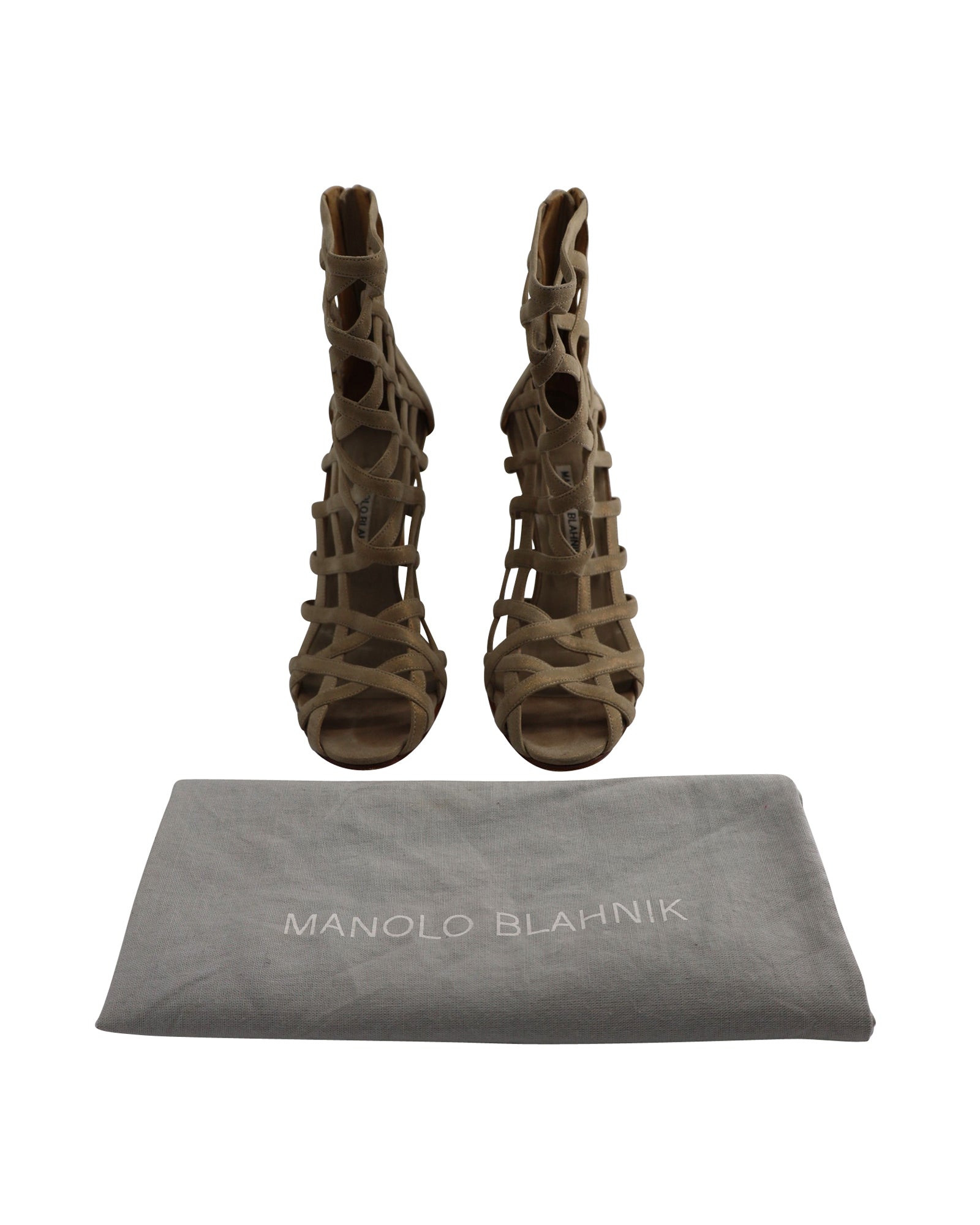 Women's Manolo Blahnik Vagibu Cage Ankle High Heel Sandals in Khaki Suede