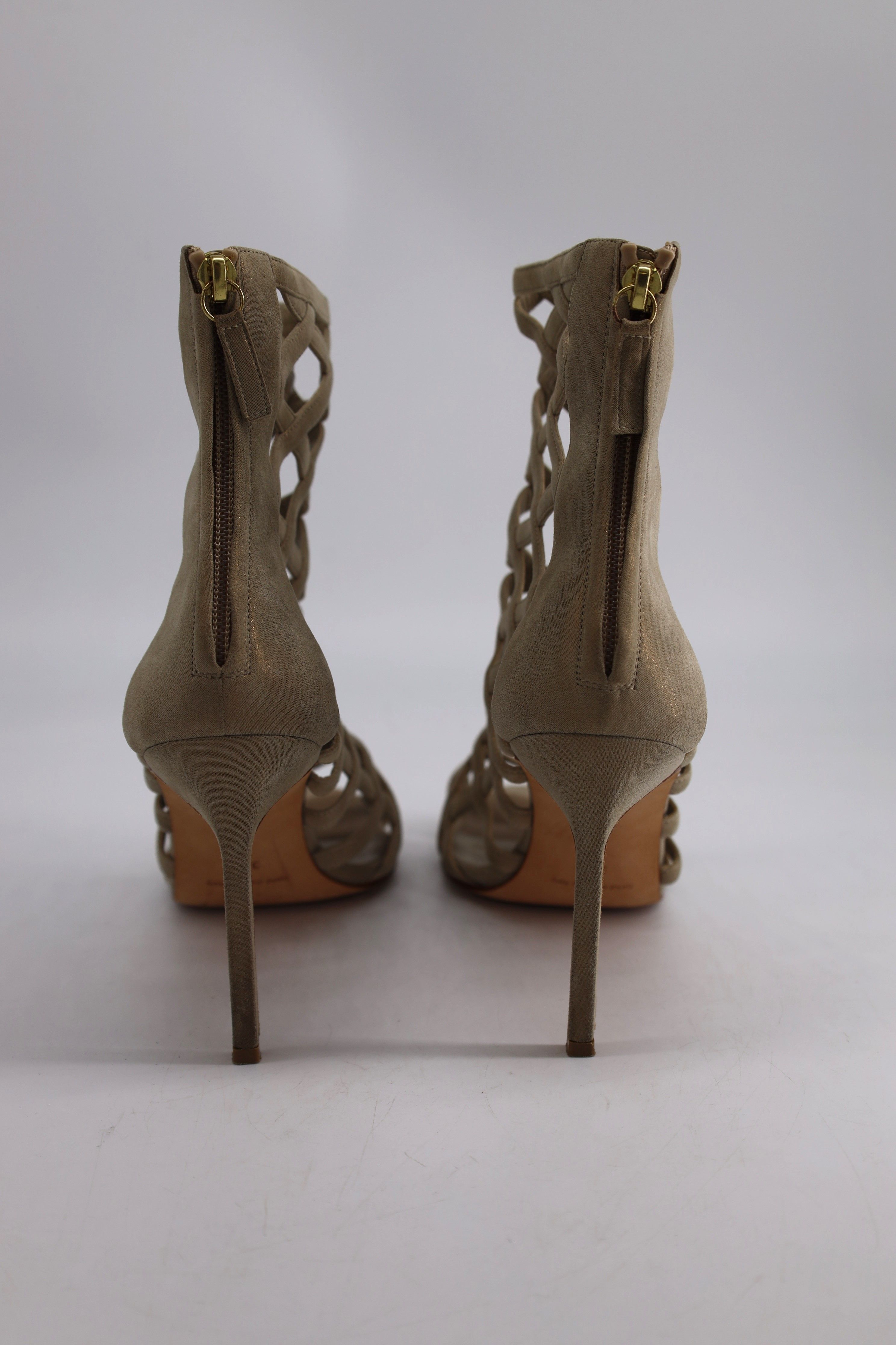 Women's Manolo Blahnik Vagibu Cage Ankle High Heel Sandals in Khaki Suede