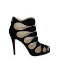 Women's Christian Louboutin Circus Mesh Cutout Ankle Boots in Black Suede