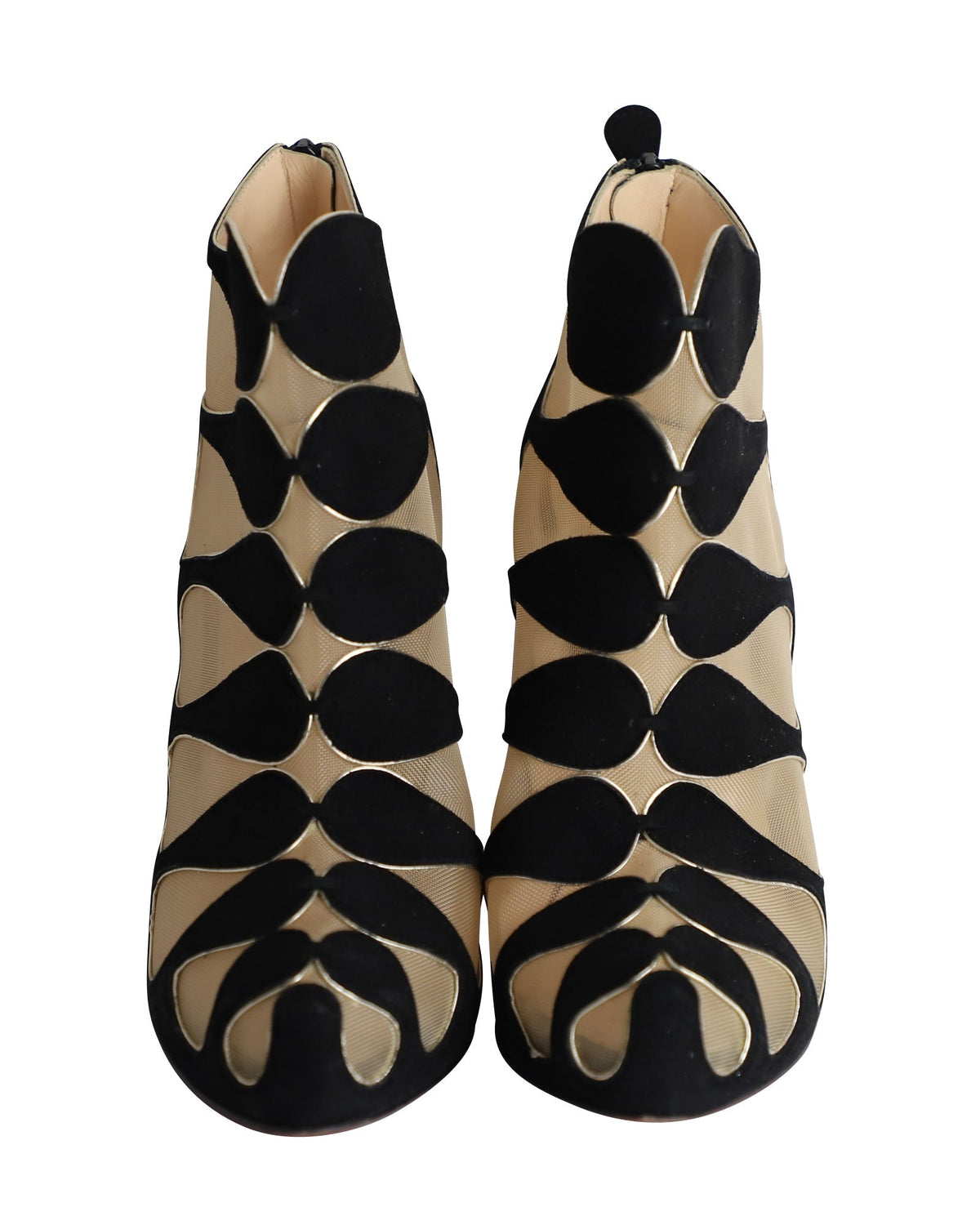 Women's Christian Louboutin Circus Mesh Cutout Ankle Boots in Black Suede
