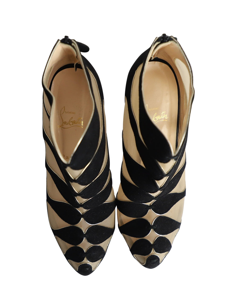 Women's Christian Louboutin Circus Mesh Cutout Ankle Boots in Black Suede
