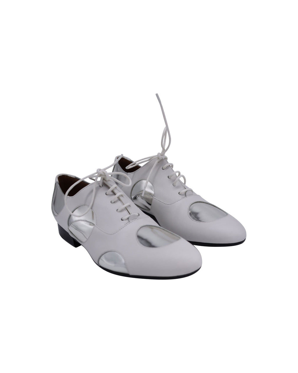 Women's Marni Polka Dot Lace Up Oxfords in White and Silver Leather