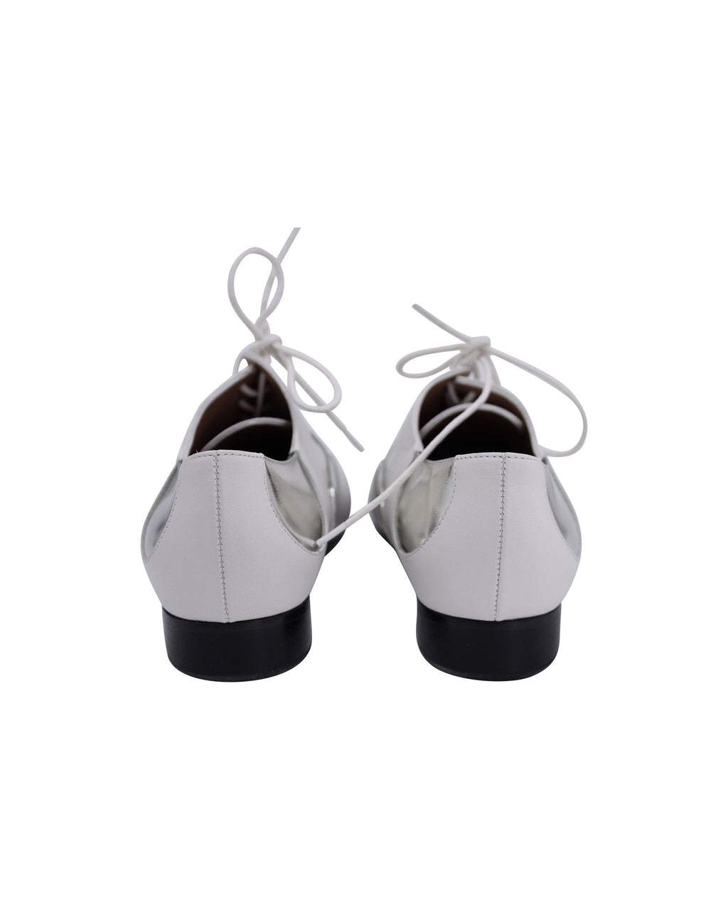Women's Marni Polka Dot Lace Up Oxfords in White and Silver Leather