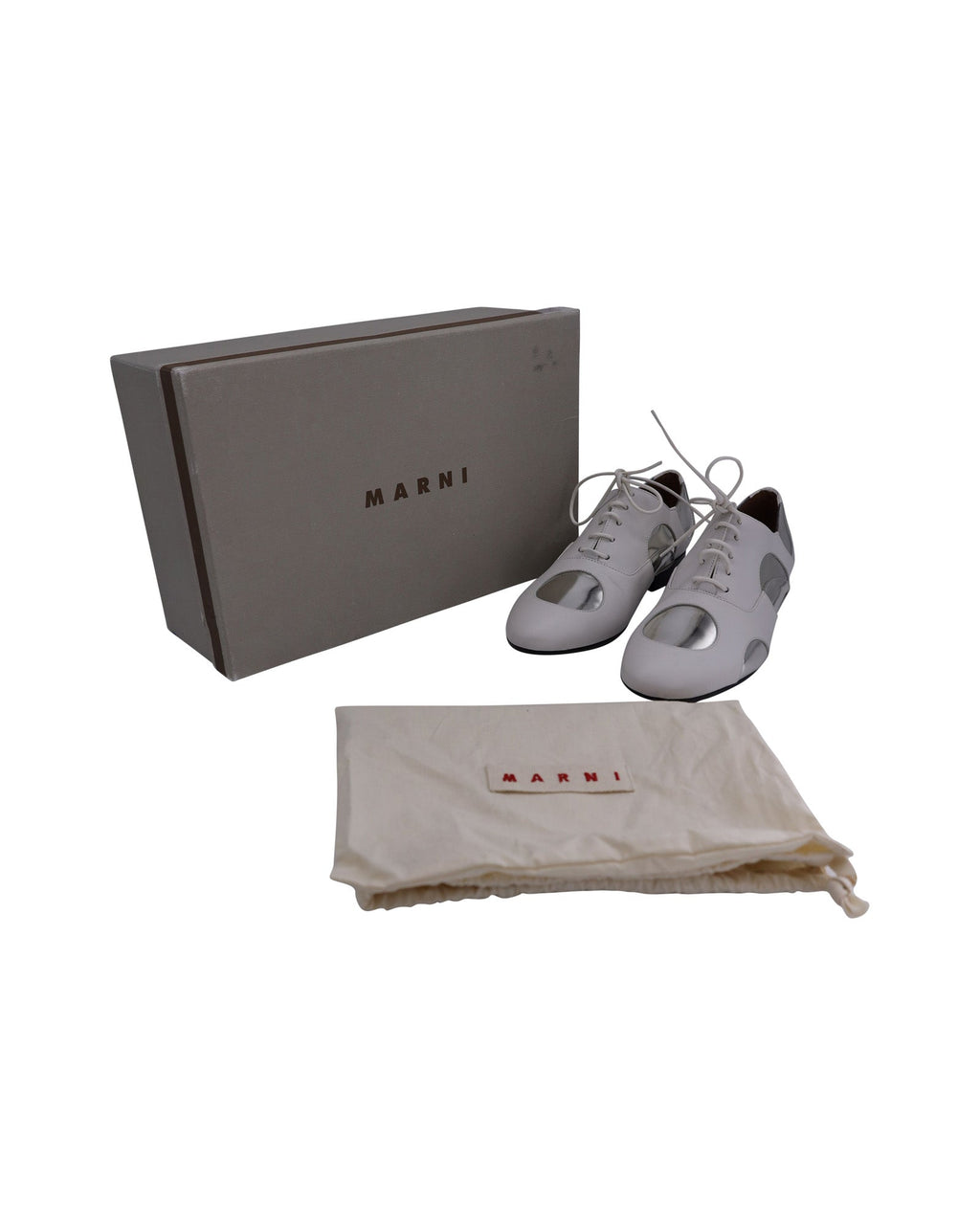 Women's Marni Polka Dot Lace Up Oxfords in White and Silver Leather