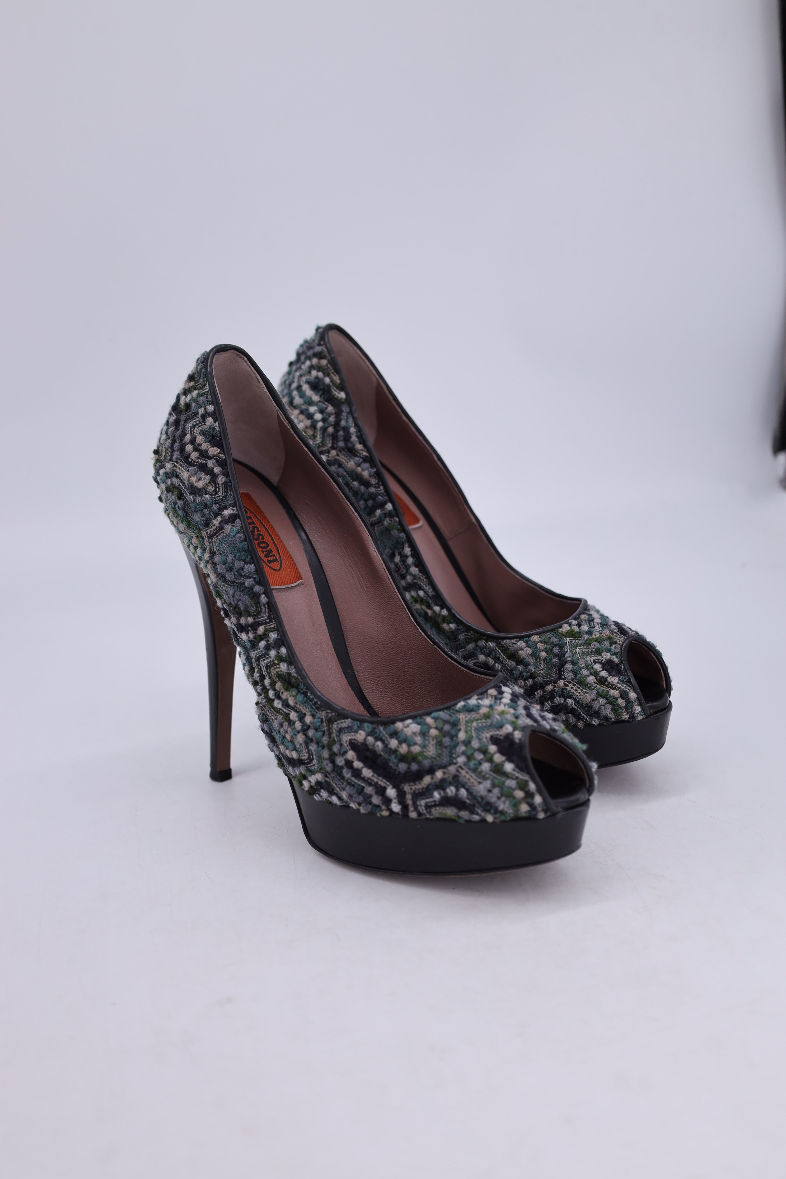 Women's Missoni Peep-Toe Platform Pumps in Multicolor Tweed