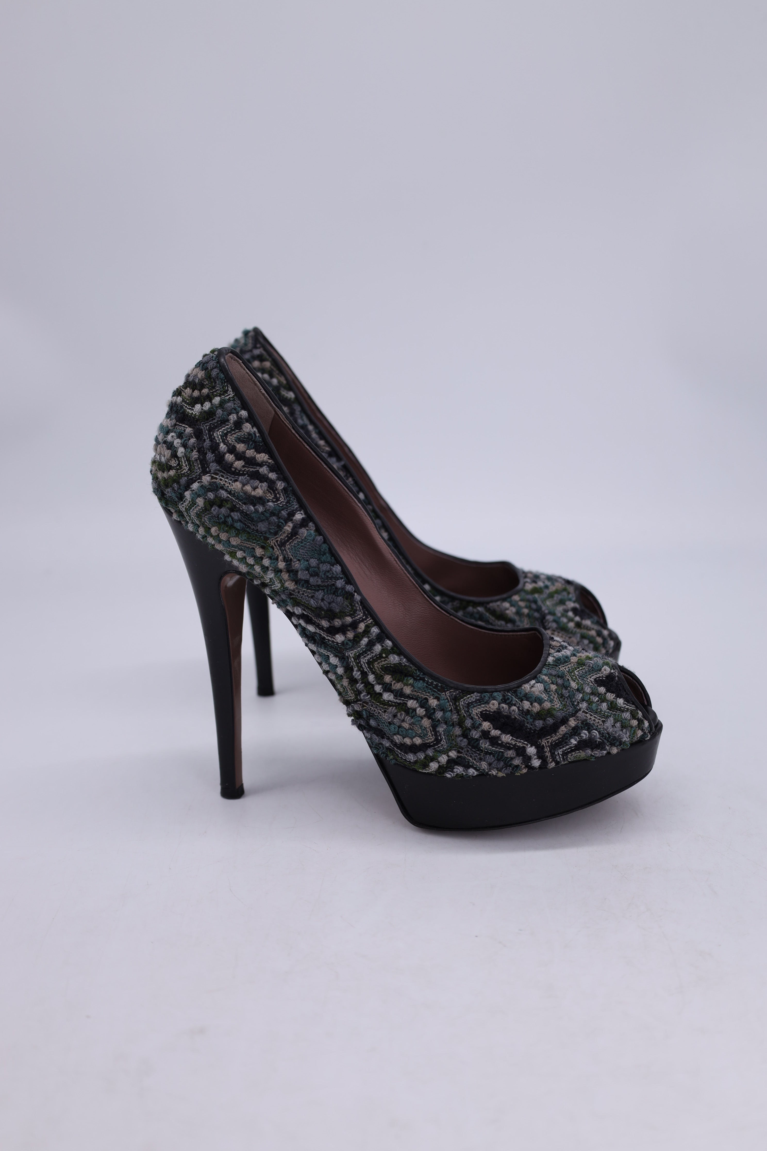 Women's Missoni Peep-Toe Platform Pumps in Multicolor Tweed