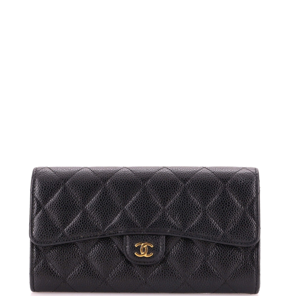 CC Gusset Classic Flap Wallet Quilted Caviar Long
