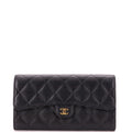 CC Gusset Classic Flap Wallet Quilted Caviar Long