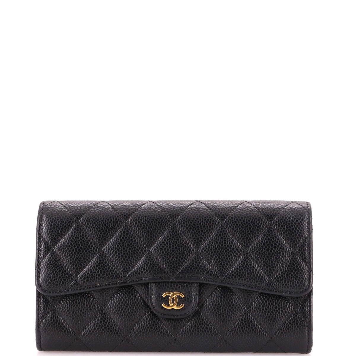 CC Gusset Classic Flap Wallet Quilted Caviar Long