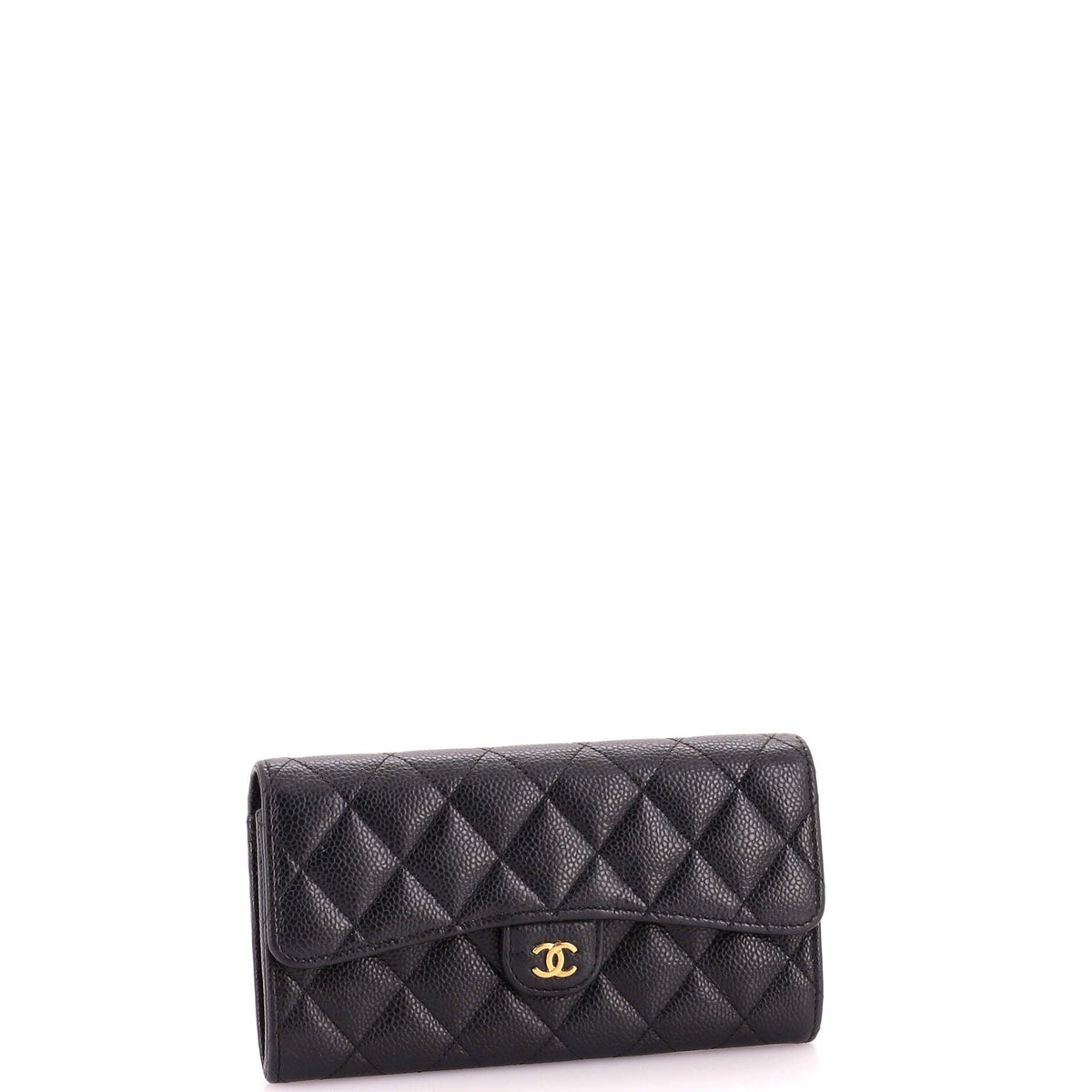 CC Gusset Classic Flap Wallet Quilted Caviar Long
