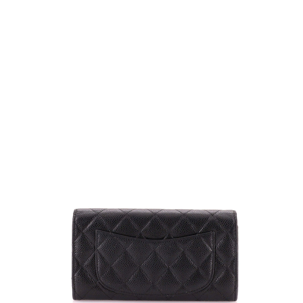 CC Gusset Classic Flap Wallet Quilted Caviar Long