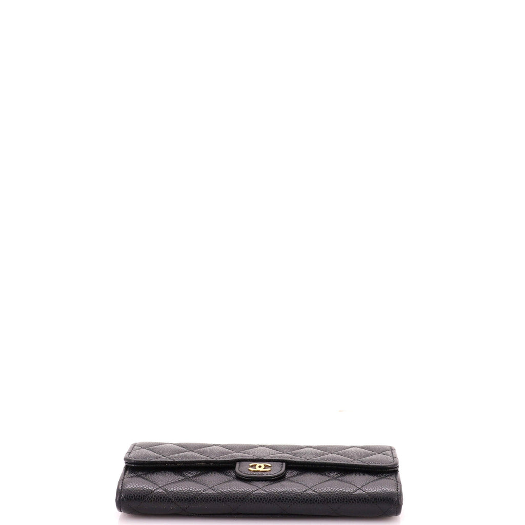 CC Gusset Classic Flap Wallet Quilted Caviar Long