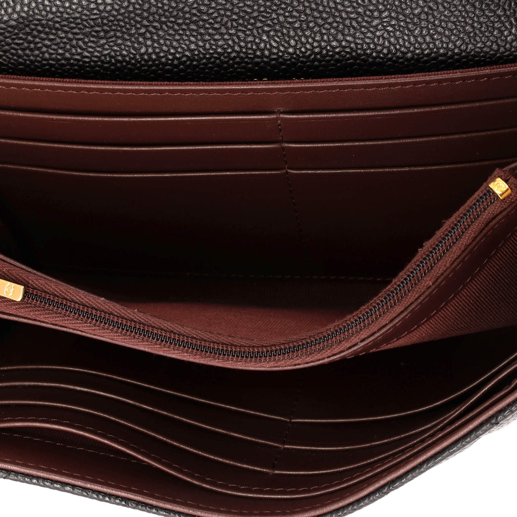 CC Gusset Classic Flap Wallet Quilted Caviar Long