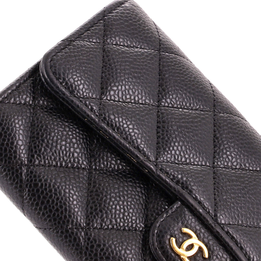 CC Gusset Classic Flap Wallet Quilted Caviar Long