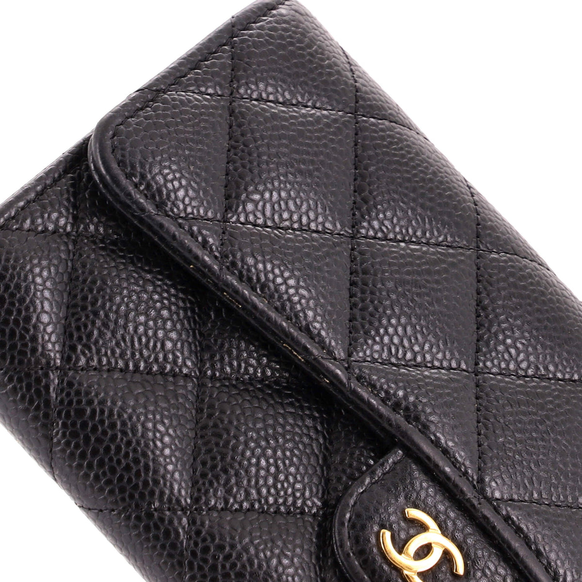 CC Gusset Classic Flap Wallet Quilted Caviar Long