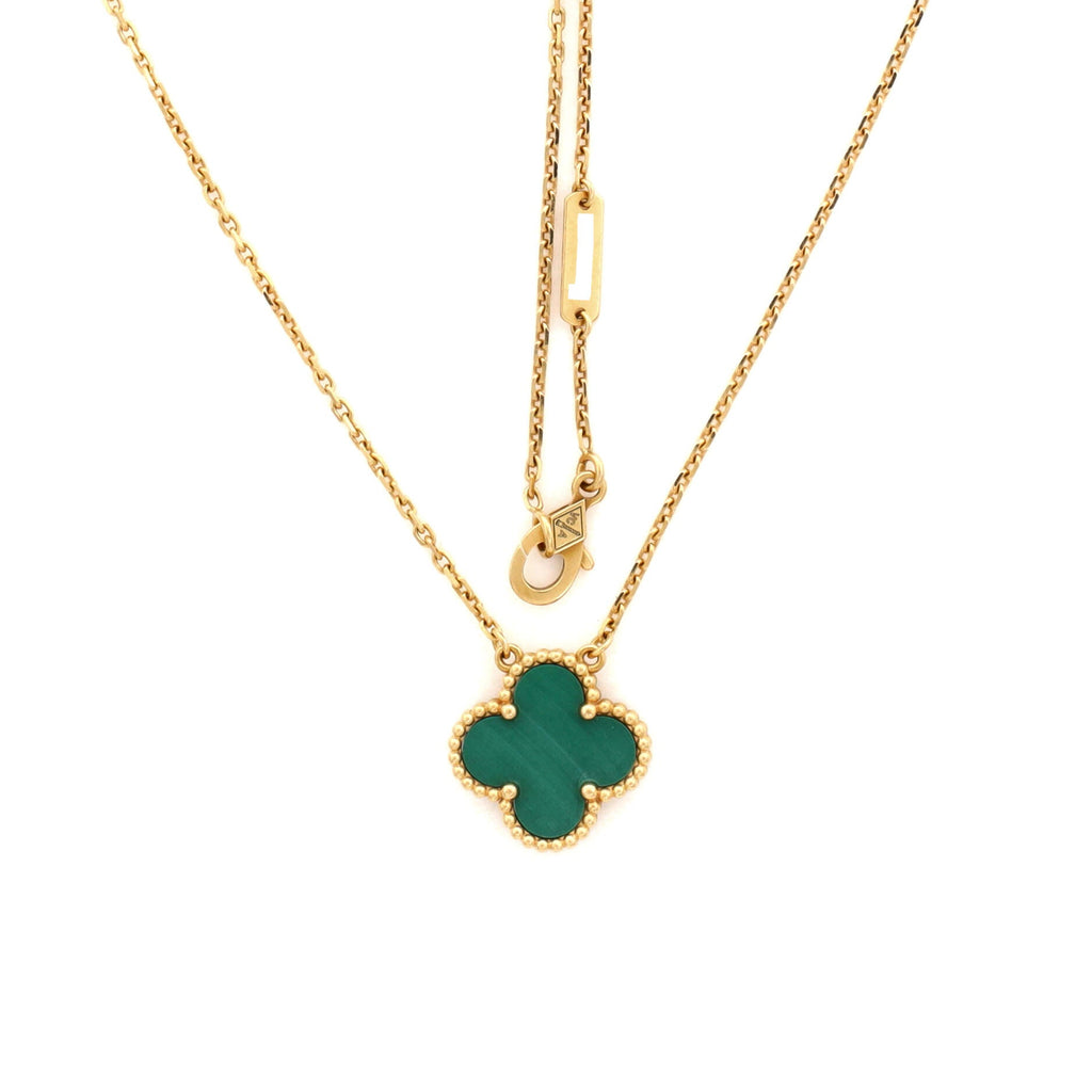 Vintage Alhambra Pendant Necklace 18K Yellow Gold and Malachite