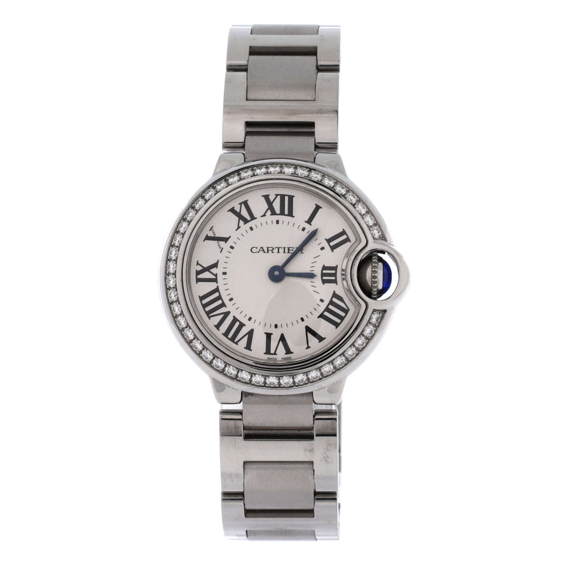 Ballon Bleu de Cartier Quartz Watch Stainless Steel with Diamond Bezel 28