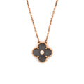 Vintage Alhambra Pendant Necklace 18K Rose Gold and Silver Obsidian with Diamond