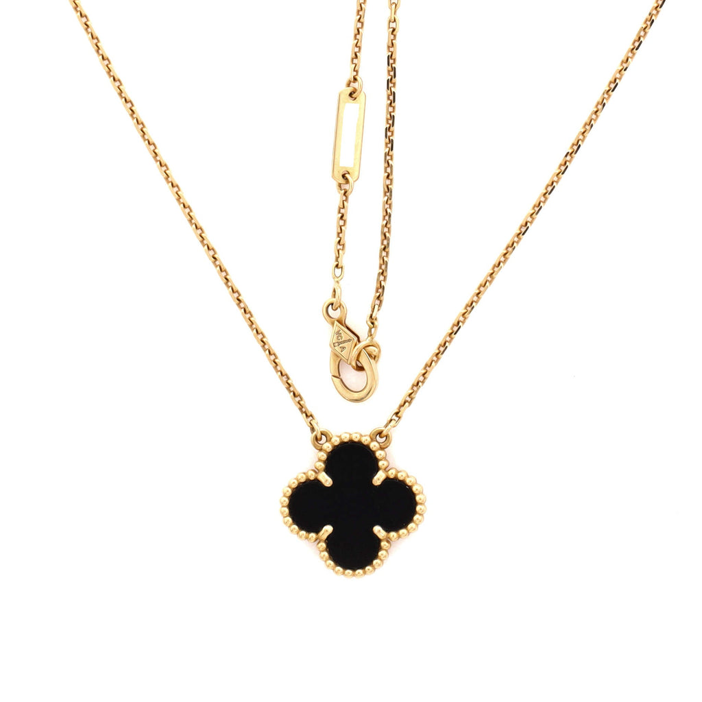 Vintage Alhambra Pendant Necklace 18K Yellow Gold and Onyx