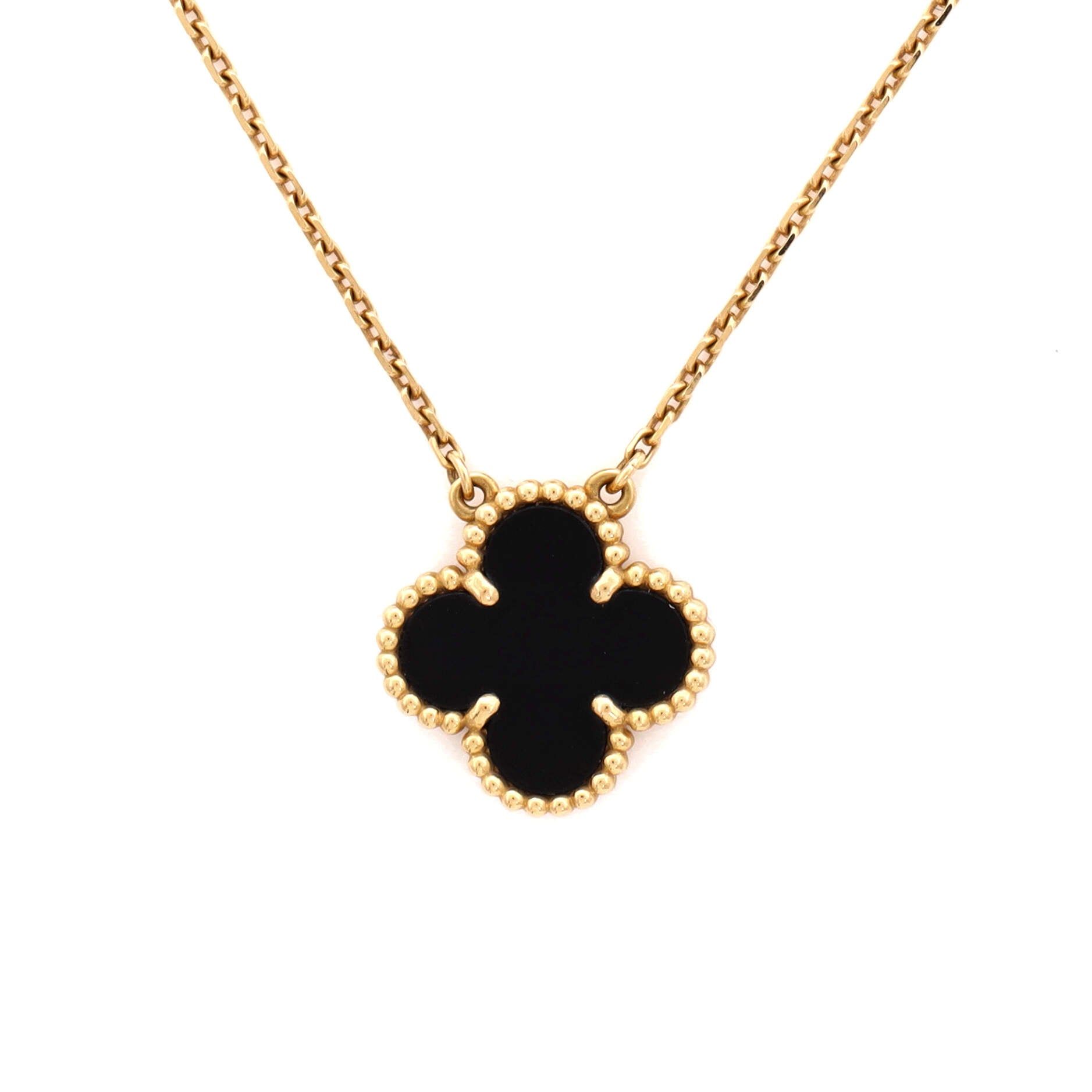 Vintage Alhambra Pendant Necklace 18K Yellow Gold and Onyx