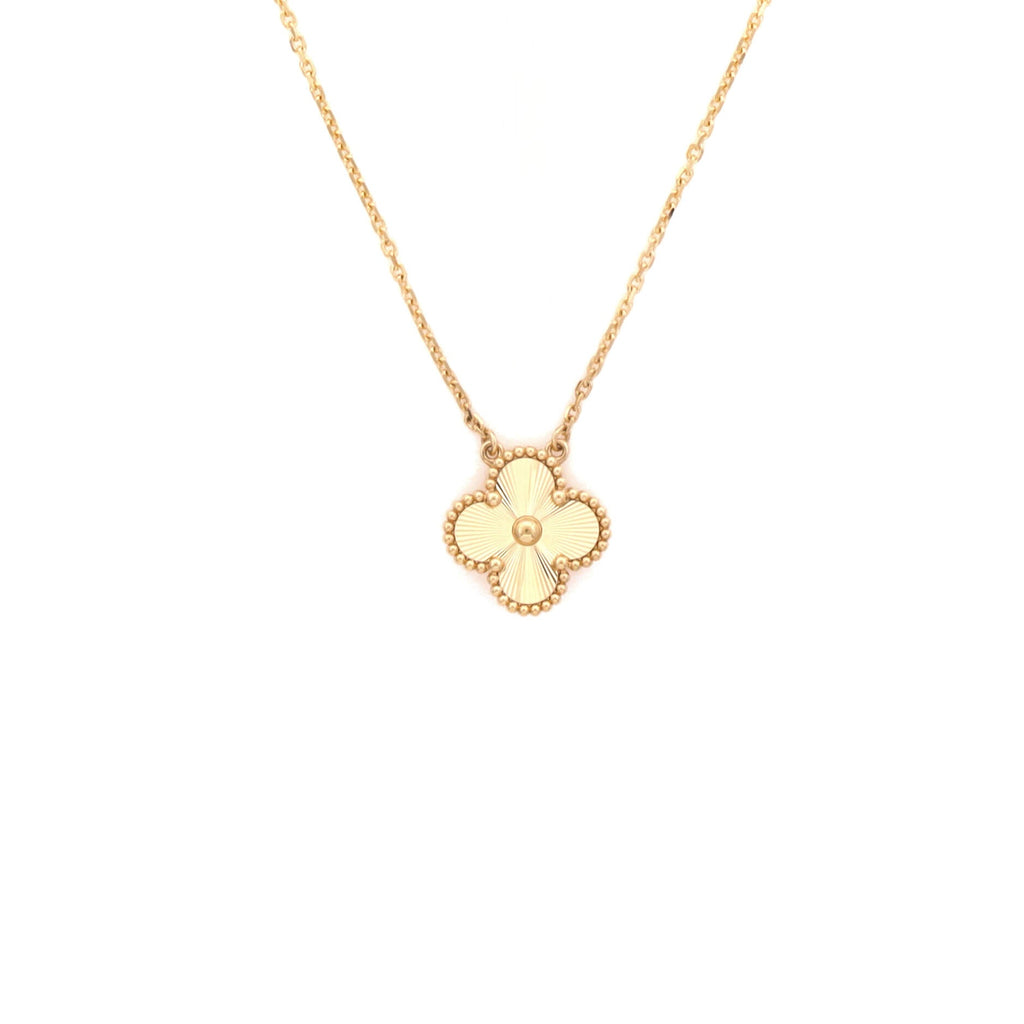 Vintage Alhambra Pendant Necklace Guilloche 18K Yellow Gold