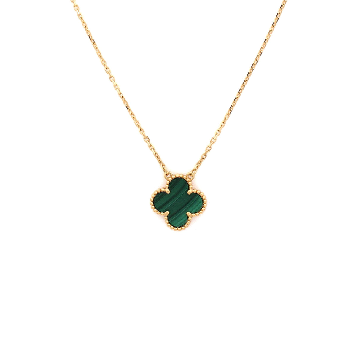 Vintage Alhambra Pendant Necklace 18K Yellow Gold and Malachite
