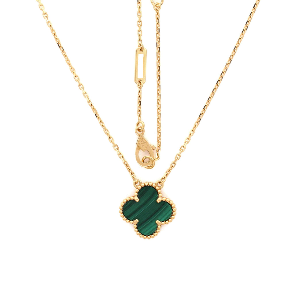 Vintage Alhambra Pendant Necklace 18K Yellow Gold and Malachite