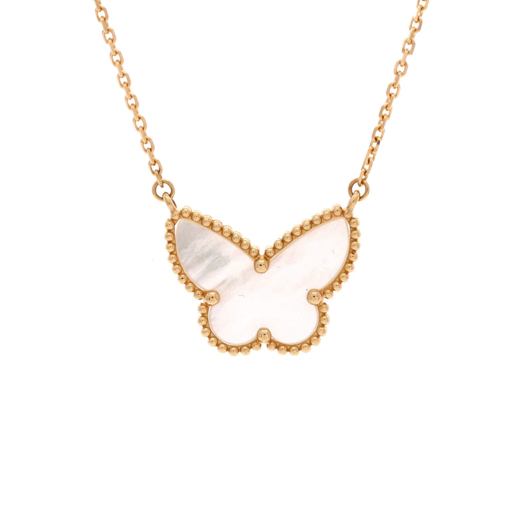 Lucky Alhambra Butterfly Pendant Necklace 18K Yellow Gold with Mother of Pearl