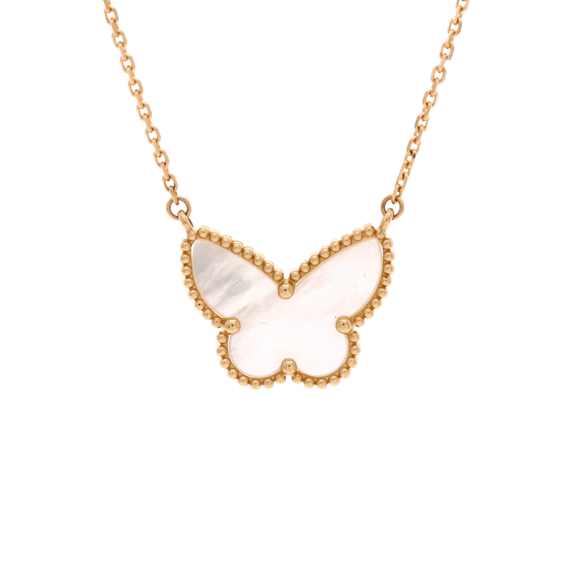 Lucky Alhambra Butterfly Pendant Necklace 18K Yellow Gold with Mother of Pearl