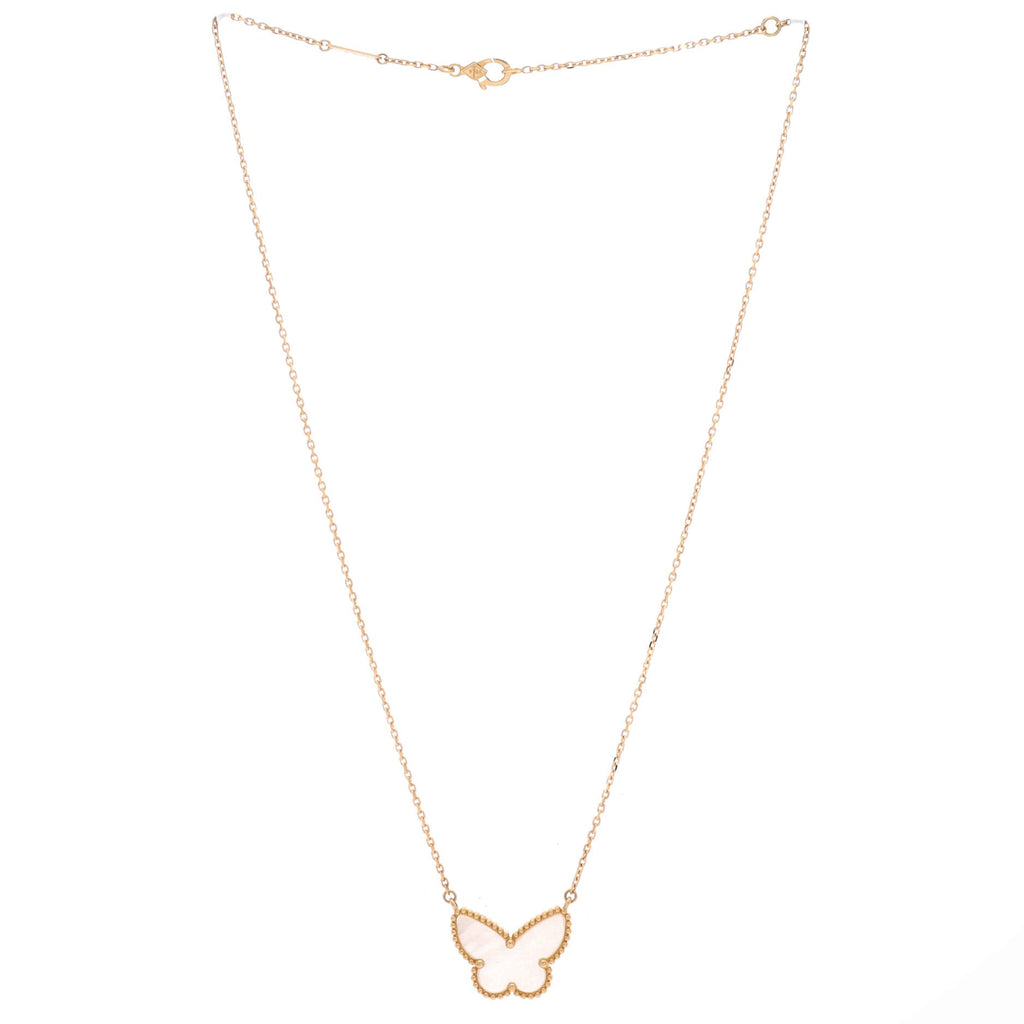 Lucky Alhambra Butterfly Pendant Necklace 18K Yellow Gold with Mother of Pearl