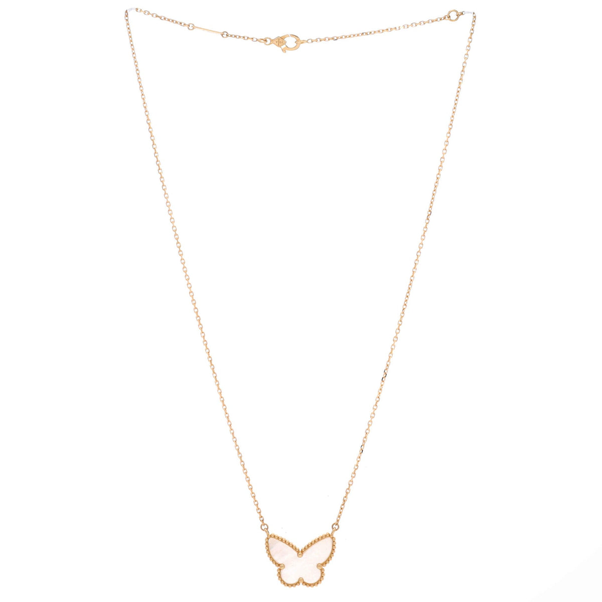 Lucky Alhambra Butterfly Pendant Necklace 18K Yellow Gold with Mother of Pearl