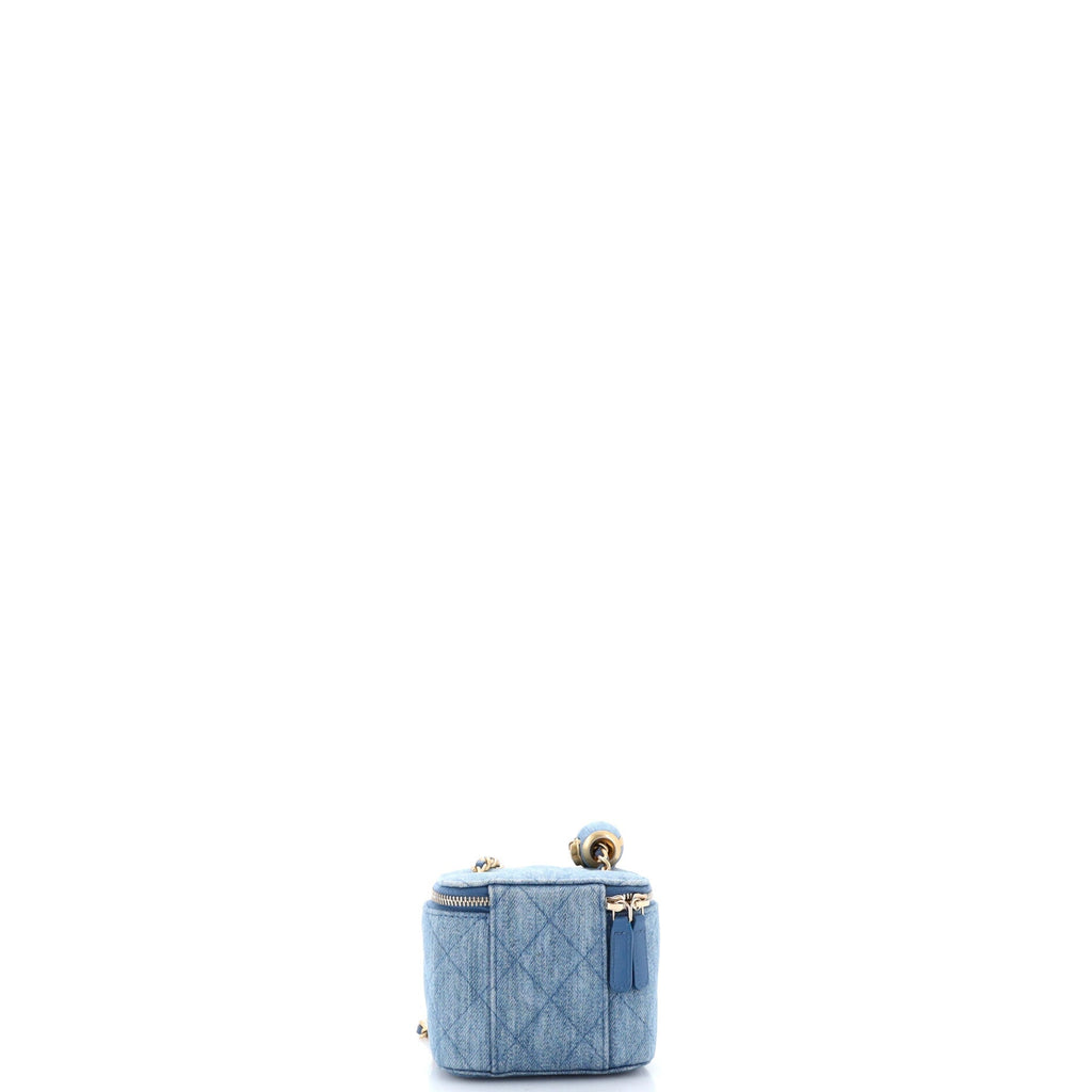 Pearl Crush Vanity Case with Chain Quilted Denim Mini