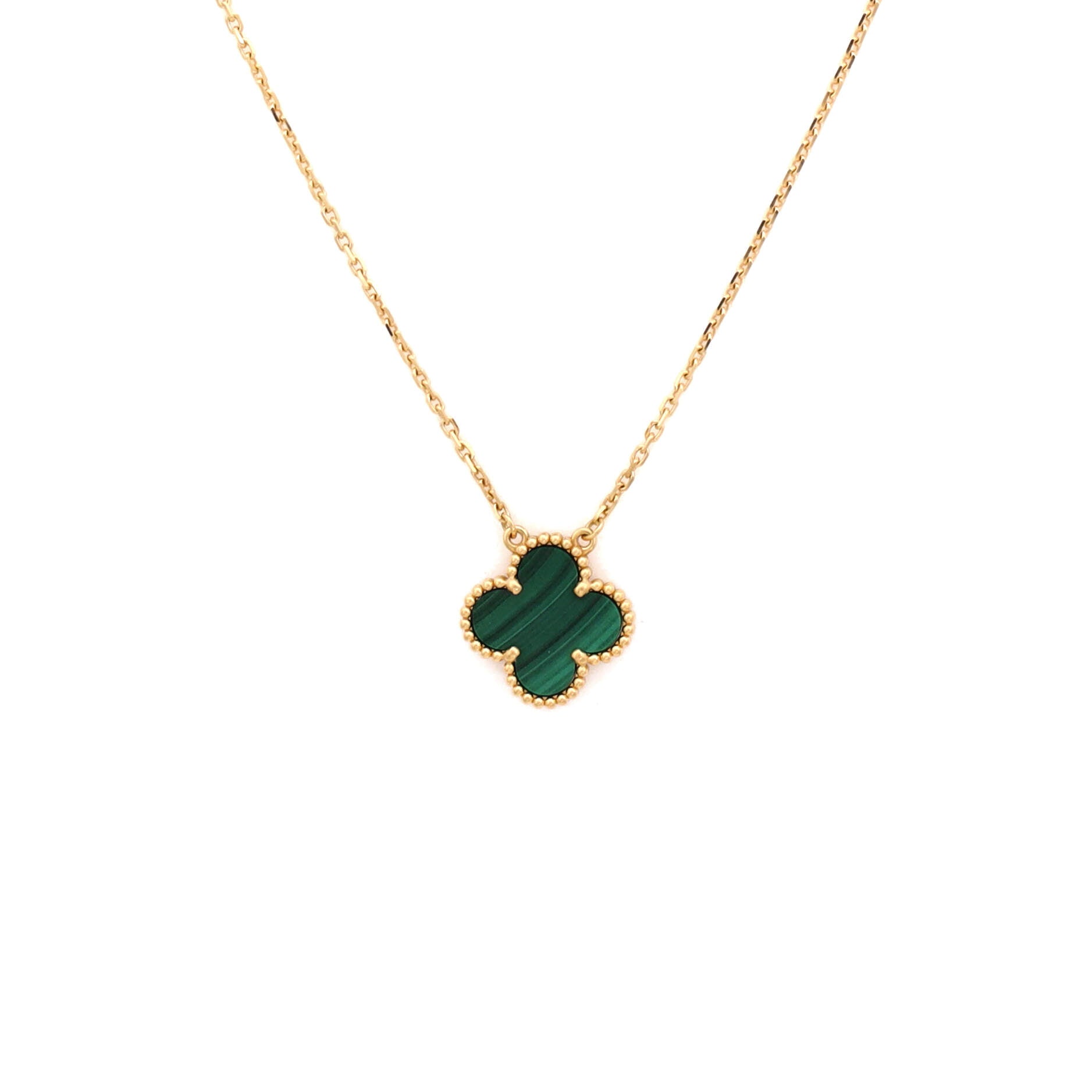 Vintage Alhambra Pendant Necklace 18K Yellow Gold and Malachite