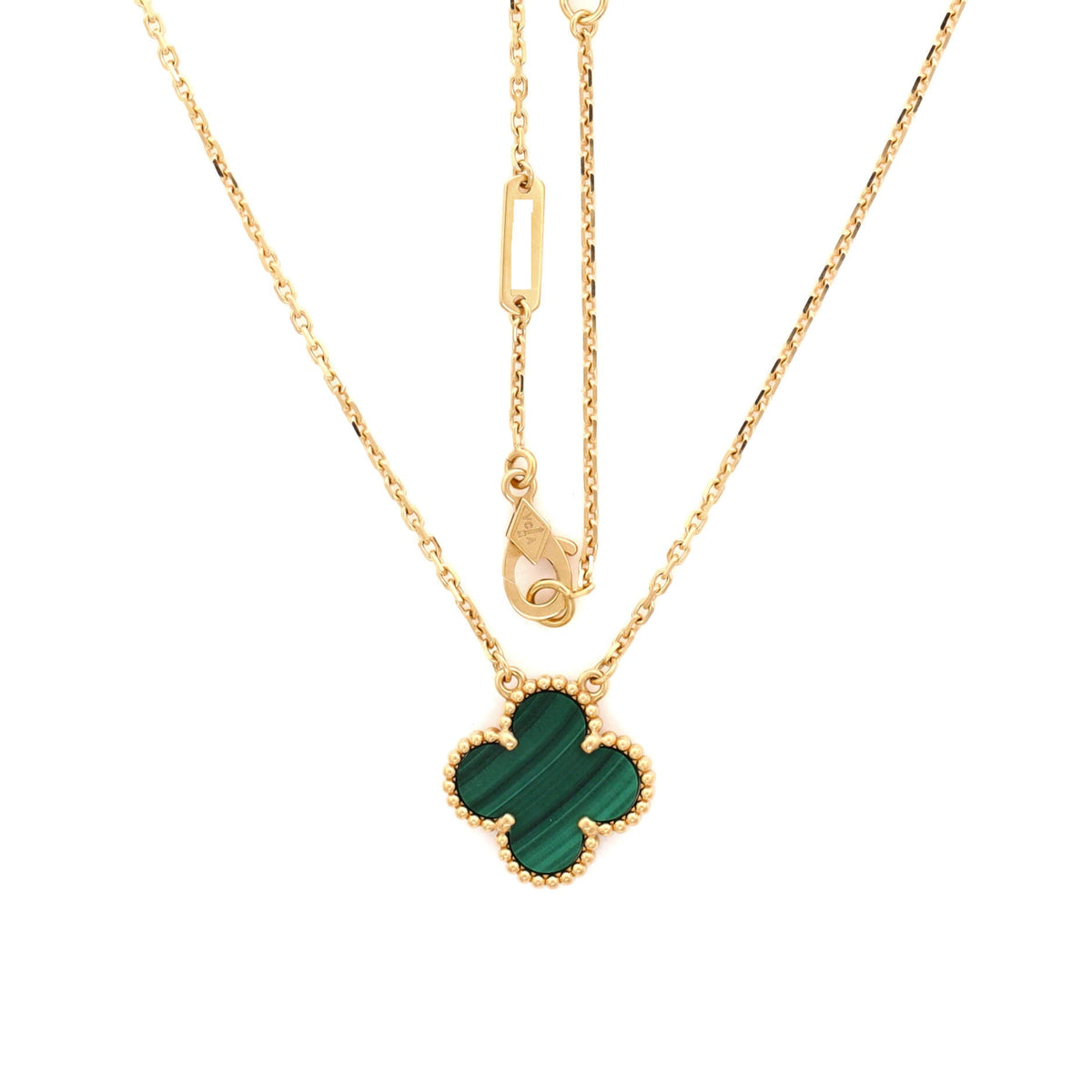 Vintage Alhambra Pendant Necklace 18K Yellow Gold and Malachite