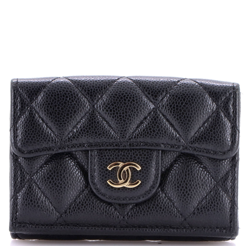 Trifold Classic Flap Wallet Quilted Caviar Small