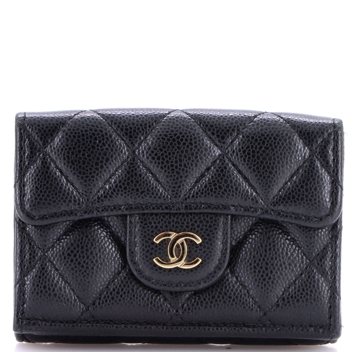 Trifold Classic Flap Wallet Quilted Caviar Small