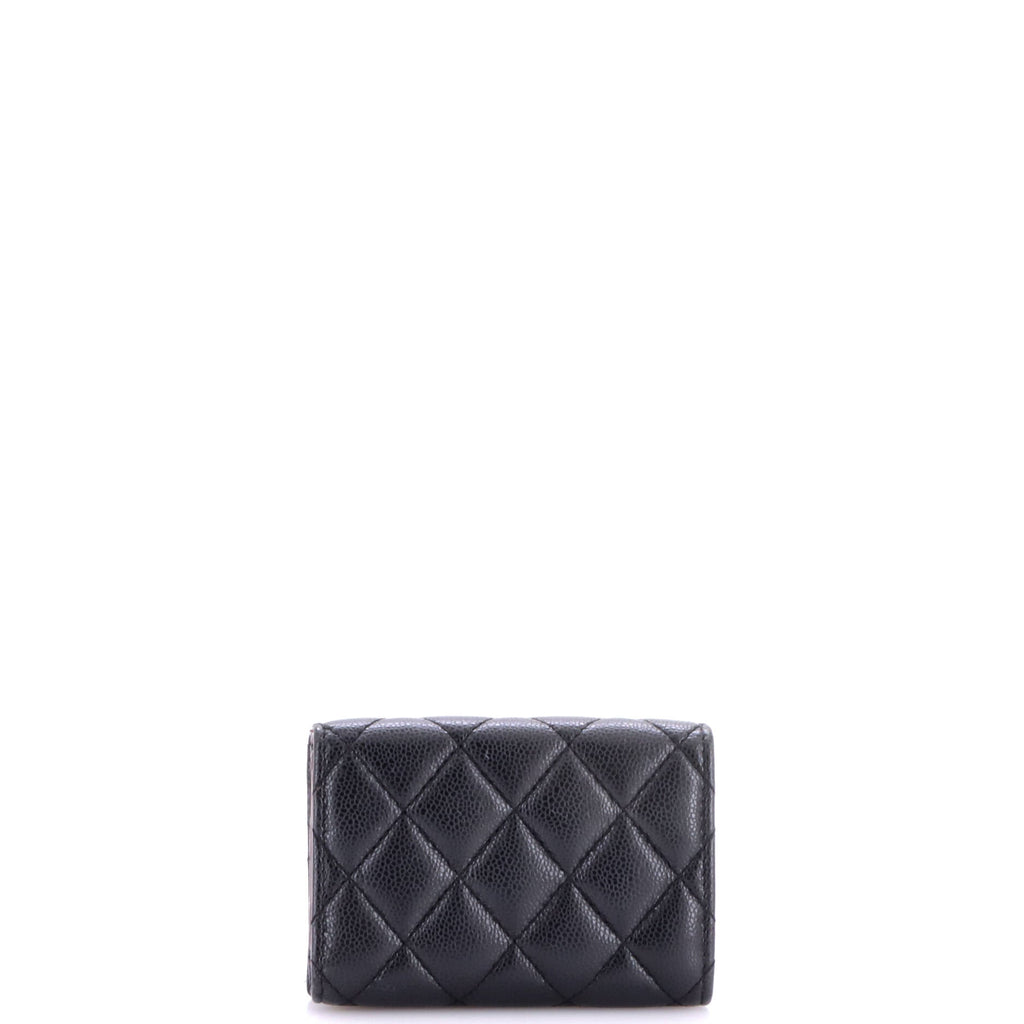 Trifold Classic Flap Wallet Quilted Caviar Small