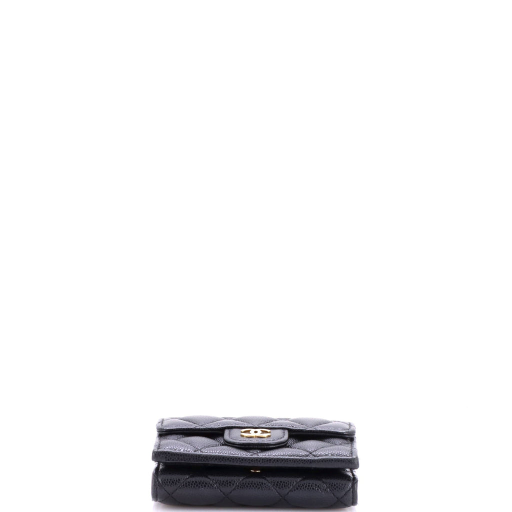 Trifold Classic Flap Wallet Quilted Caviar Small