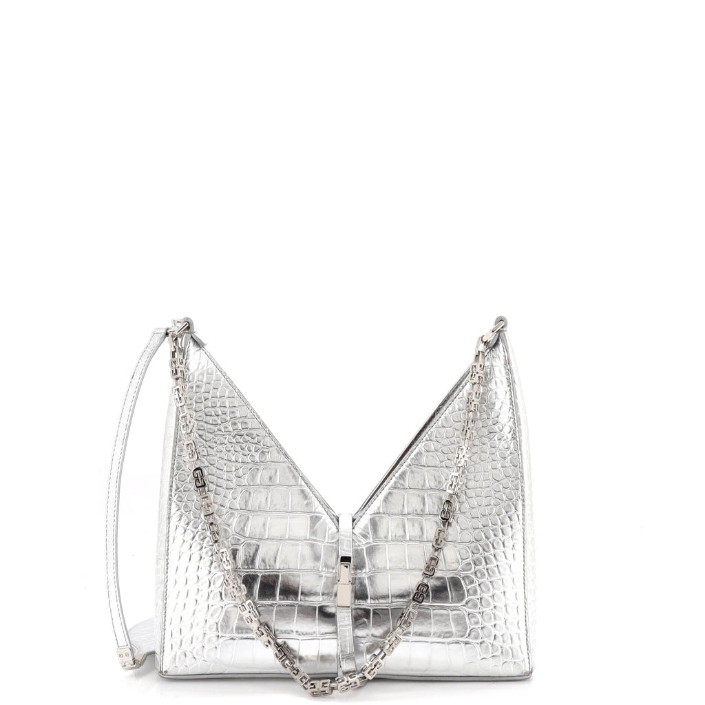 Cut Out Shoulder Bag Crocodile Embossed Leather Small