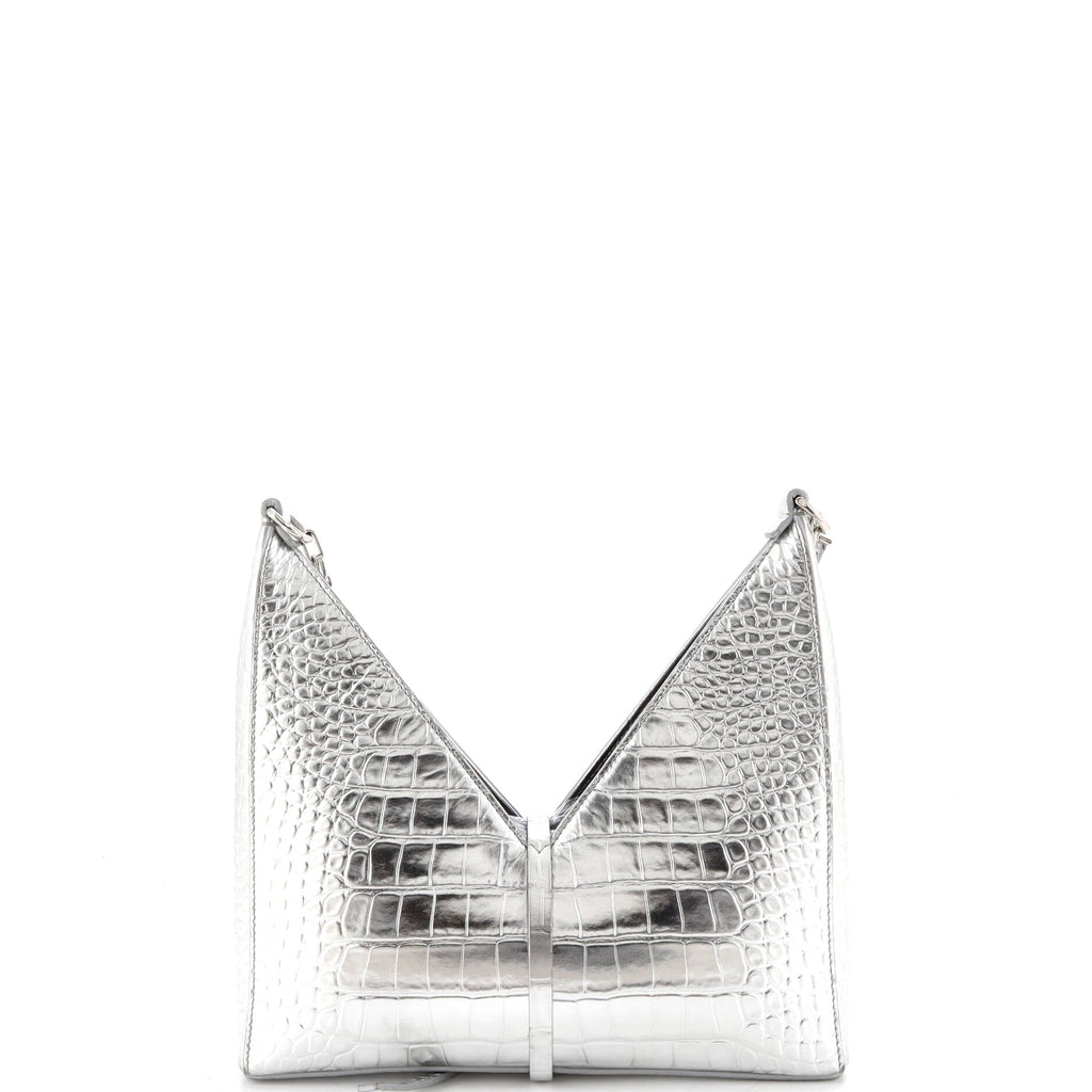Cut Out Shoulder Bag Crocodile Embossed Leather Small