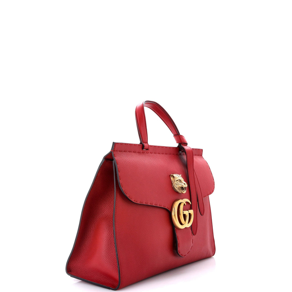 GG Marmont Animalier Top Handle Bag Leather Medium