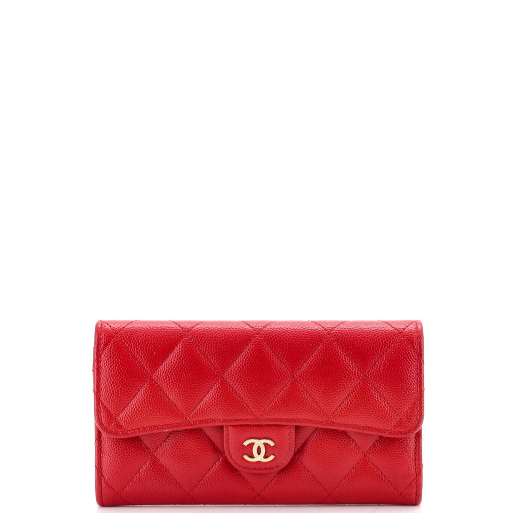 CC Gusset Classic Flap Wallet Quilted Caviar Medium