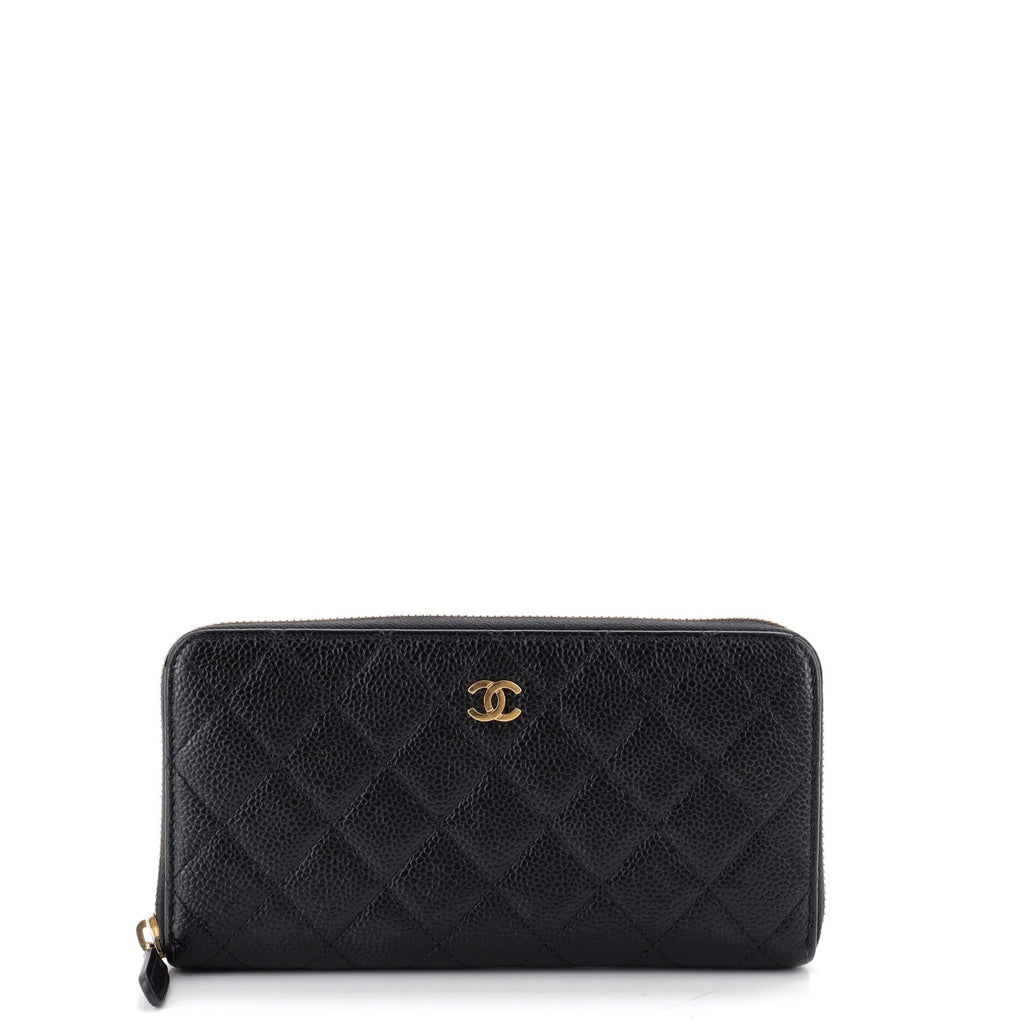 Zip Around Wallet Quilted Caviar Long