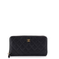 Zip Around Wallet Quilted Caviar Long