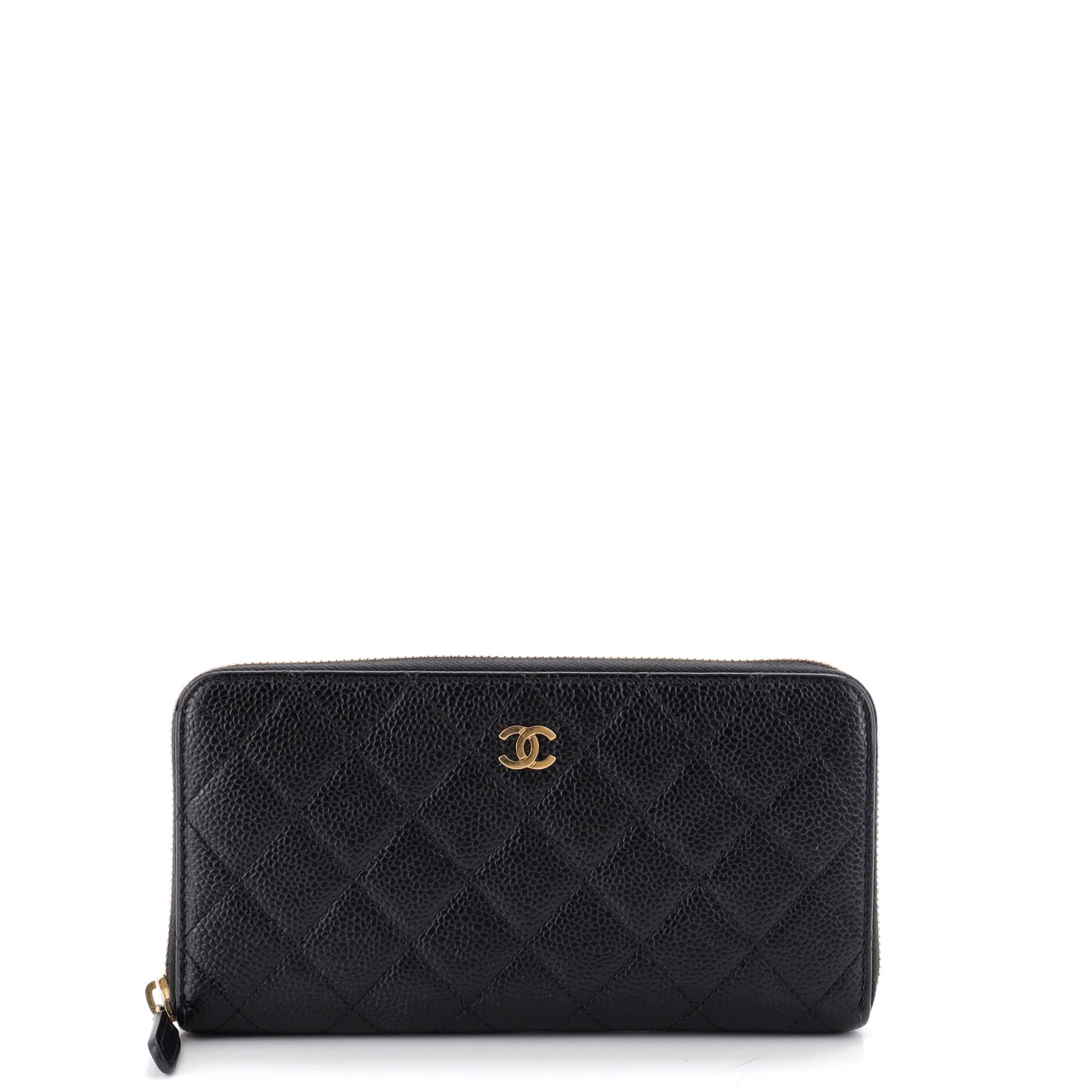 Zip Around Wallet Quilted Caviar Long