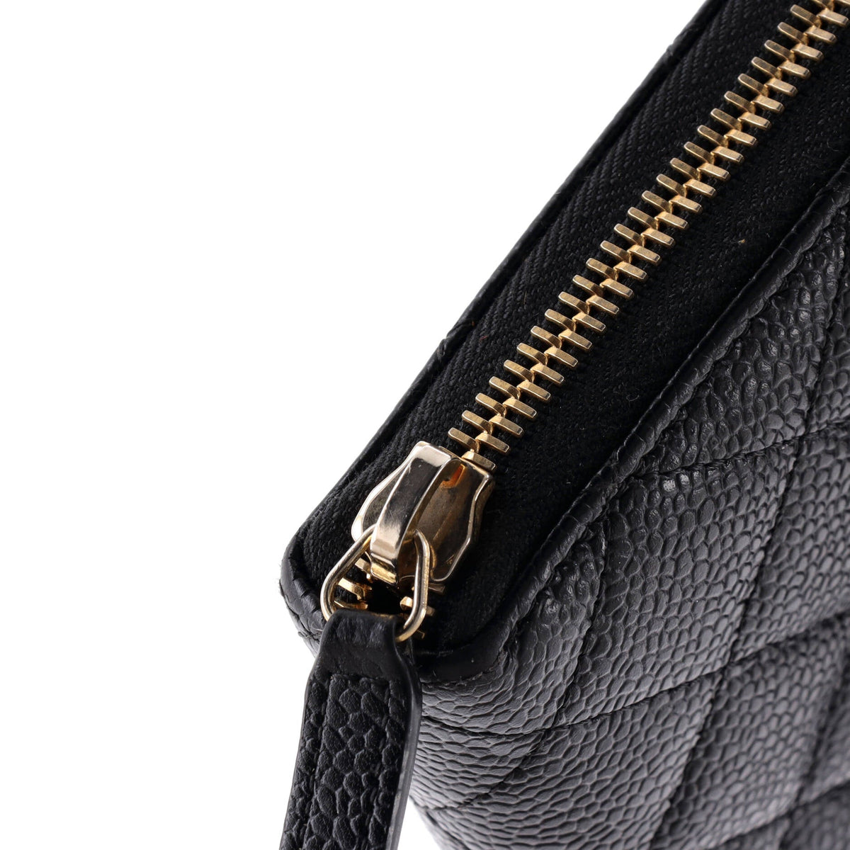 Zip Around Wallet Quilted Caviar Long