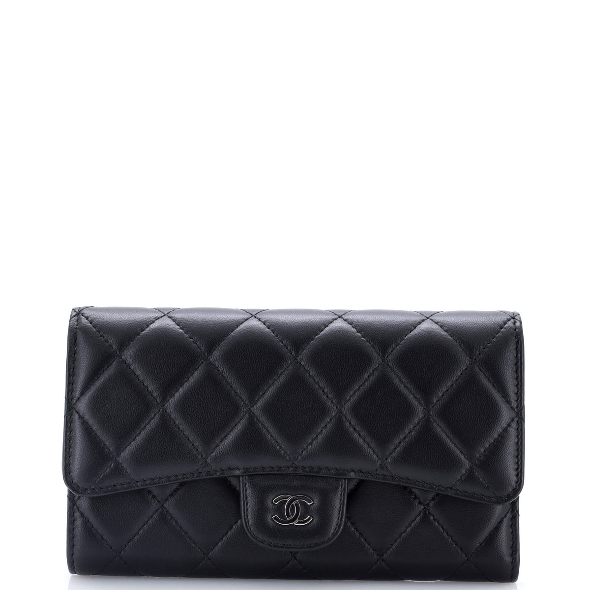 CC Gusset Classic Flap Wallet Quilted Lambskin Long